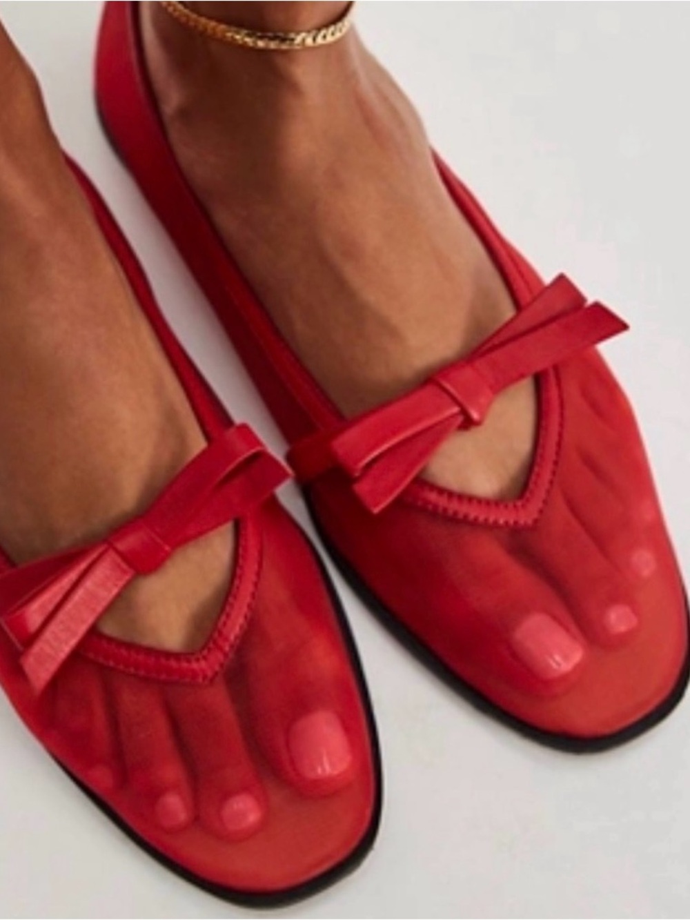Free People mesh mania Red Bow Accent Women's Ballet Flats NWOB